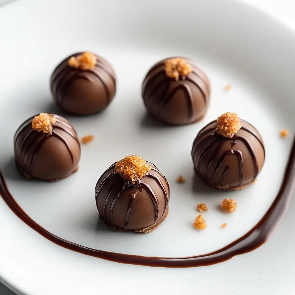 Boules de chocolat avec garnitures oranges sur une assiette blanche.