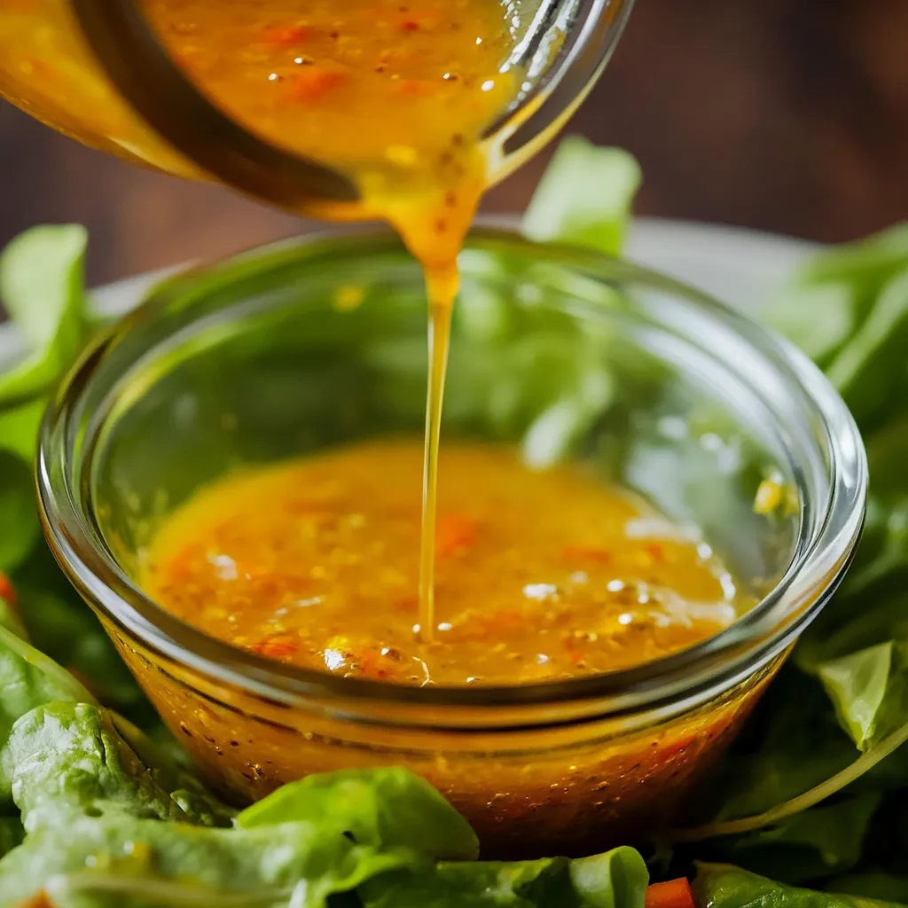 Un verre de sauce versé sur une salade.