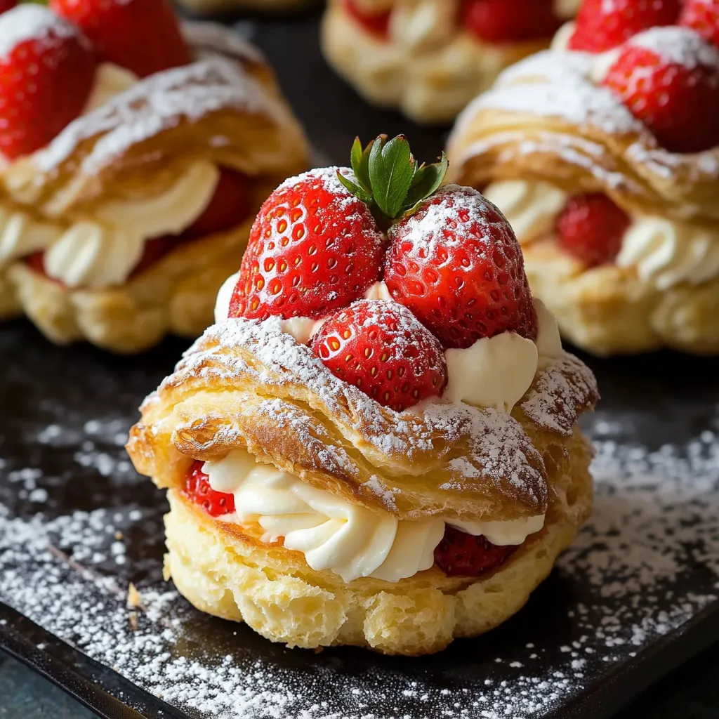 Une pâtisserie avec des fraises sur le dessus.
