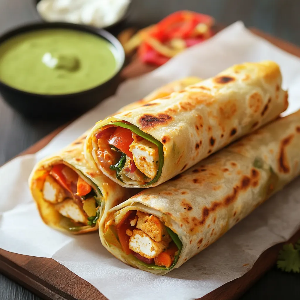 Deux wraps au poulet sur une table.
