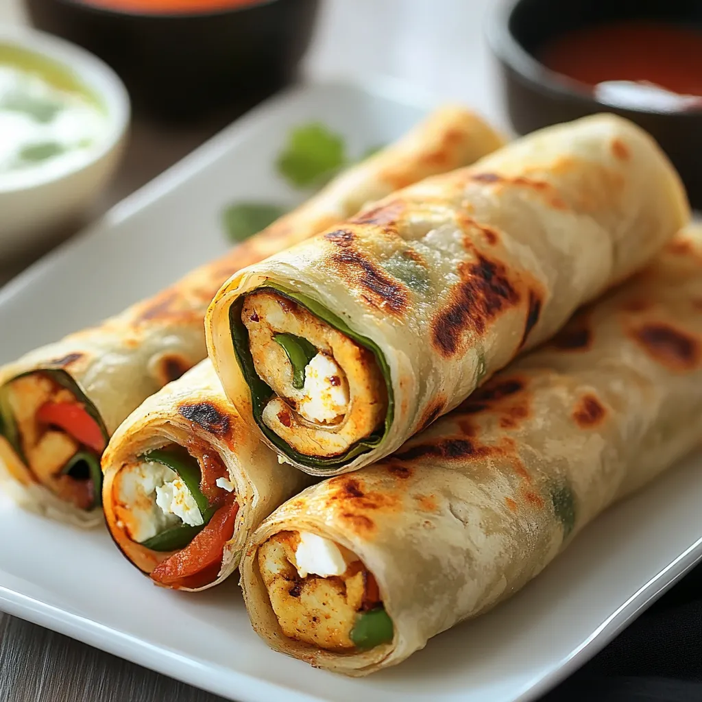 Une assiette avec un rouleau et un bol de sauce.