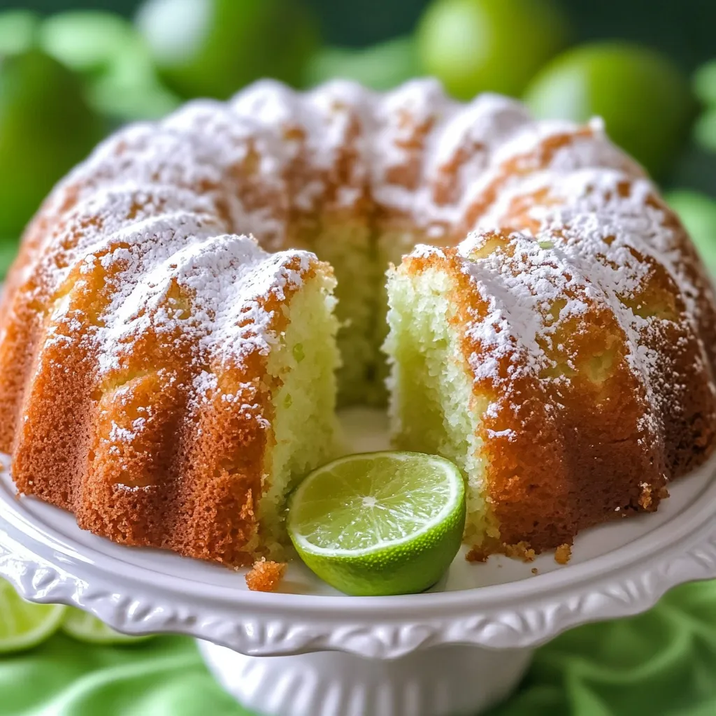 Part de gâteau avec glaçage blanc et quartier de citron vert en décoration.