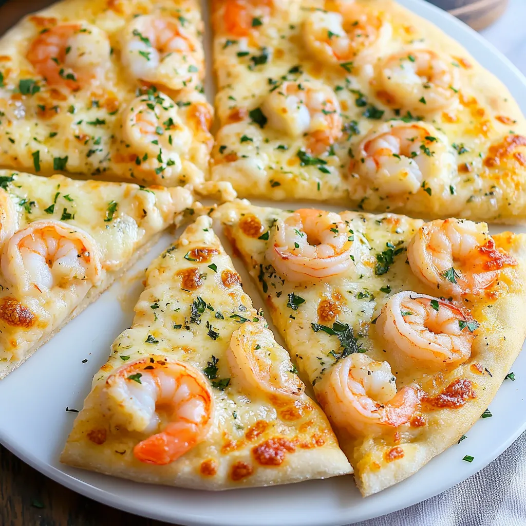 Une part de pizza aux gambas.