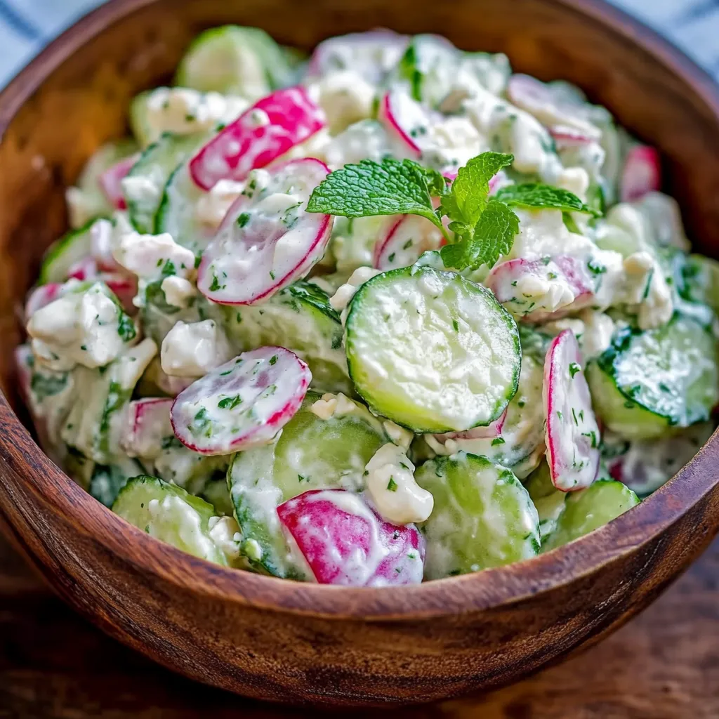 Un bol garni de concombres, radis et autres crudités.
