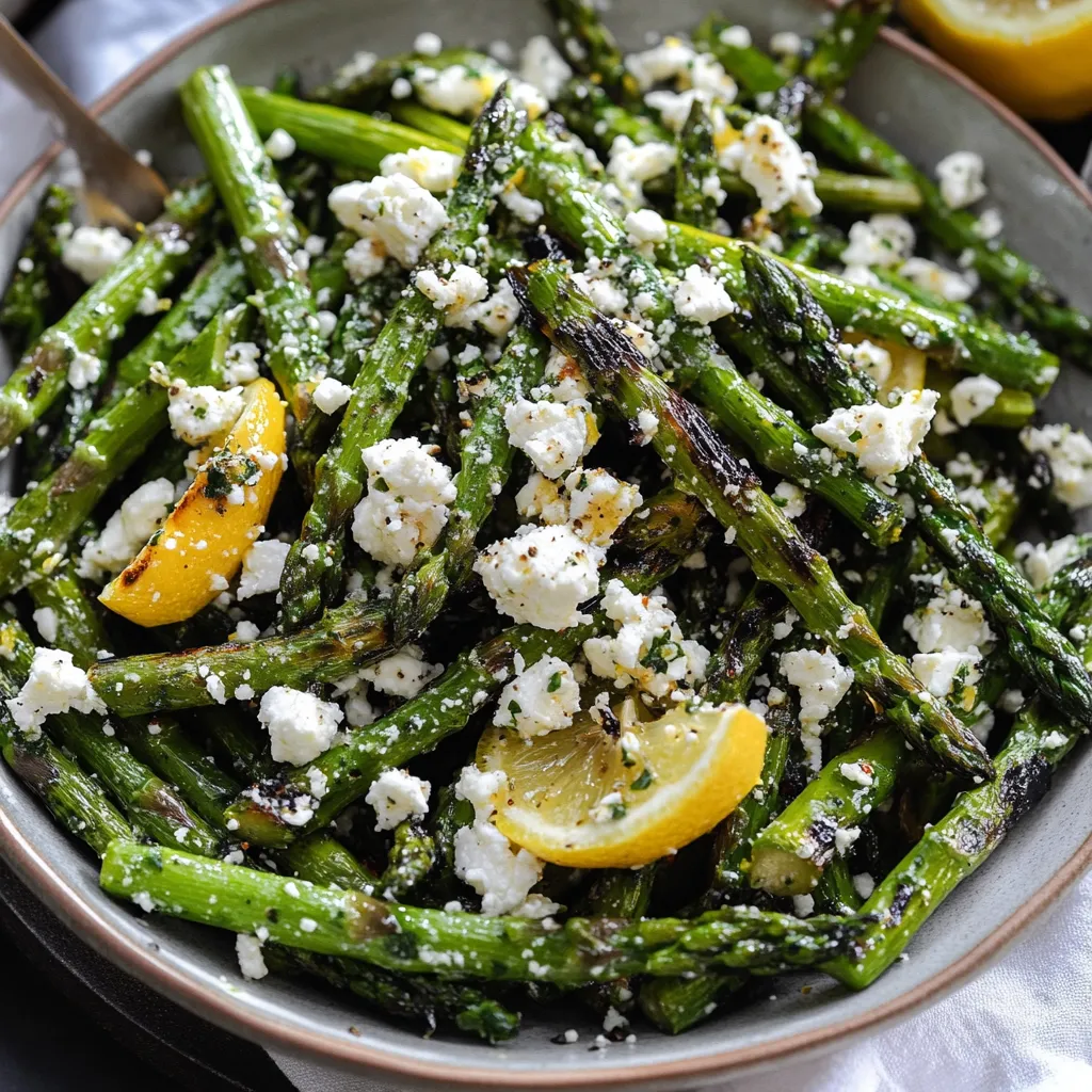 Un bol garni d’asperges grillées et de feta.
