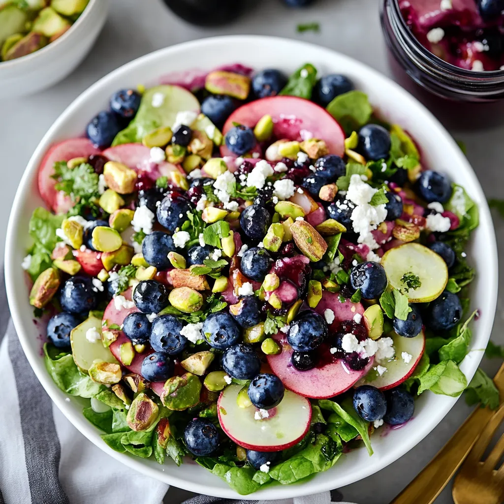 Un bol de salade avec myrtilles, pommes et noix.