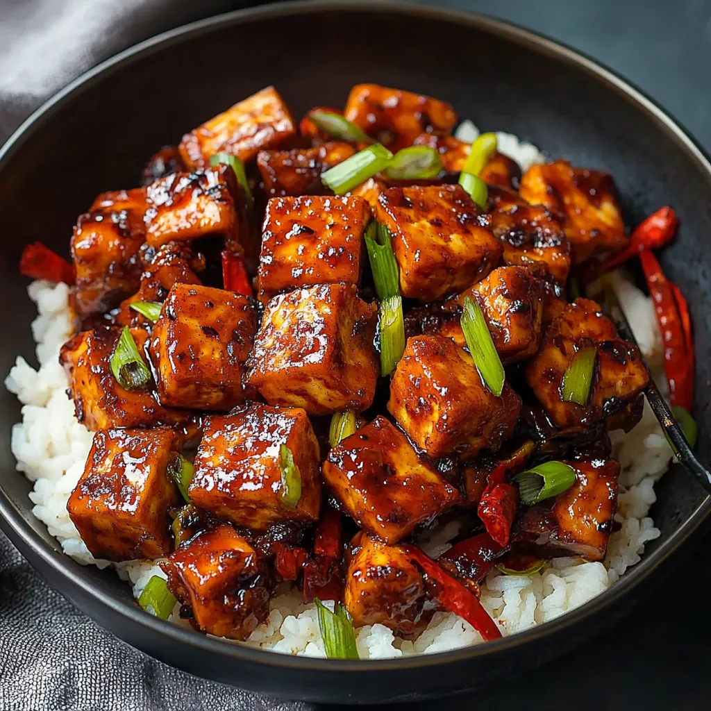 Un bol avec du riz et du tofu.