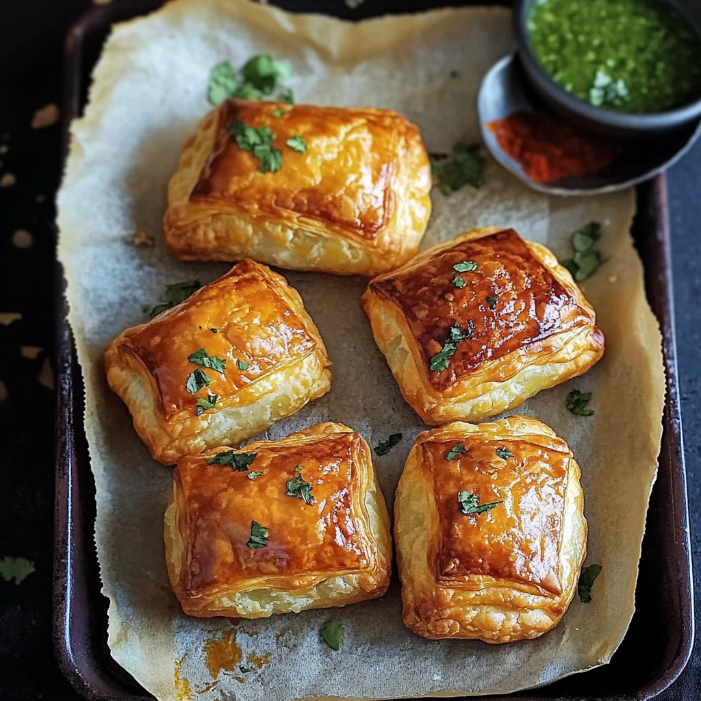 Quatre mini quiches sur un plateau.