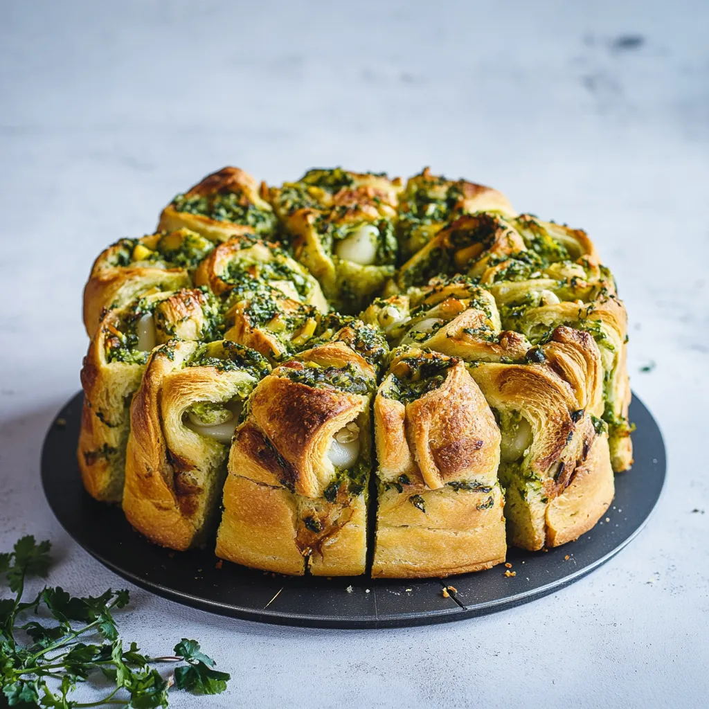 Un gâteau surmonté d’un mélange vert.