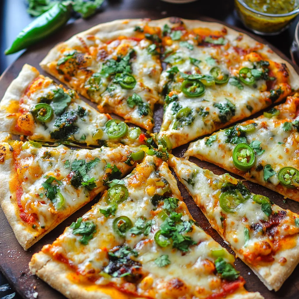 Une pizza avec poivrons verts et fromage.
