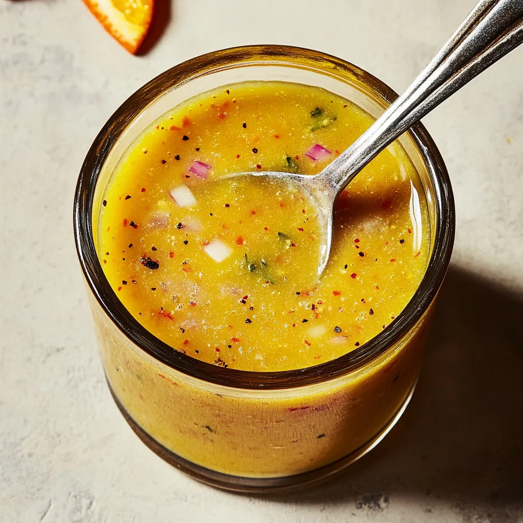 Cuillère plongée dans un verre de soupe.