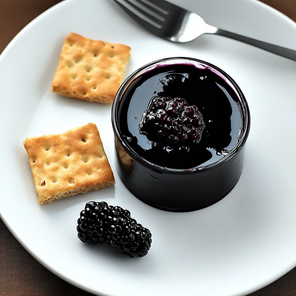 Une assiette avec un dessert aux mûres et des crackers.