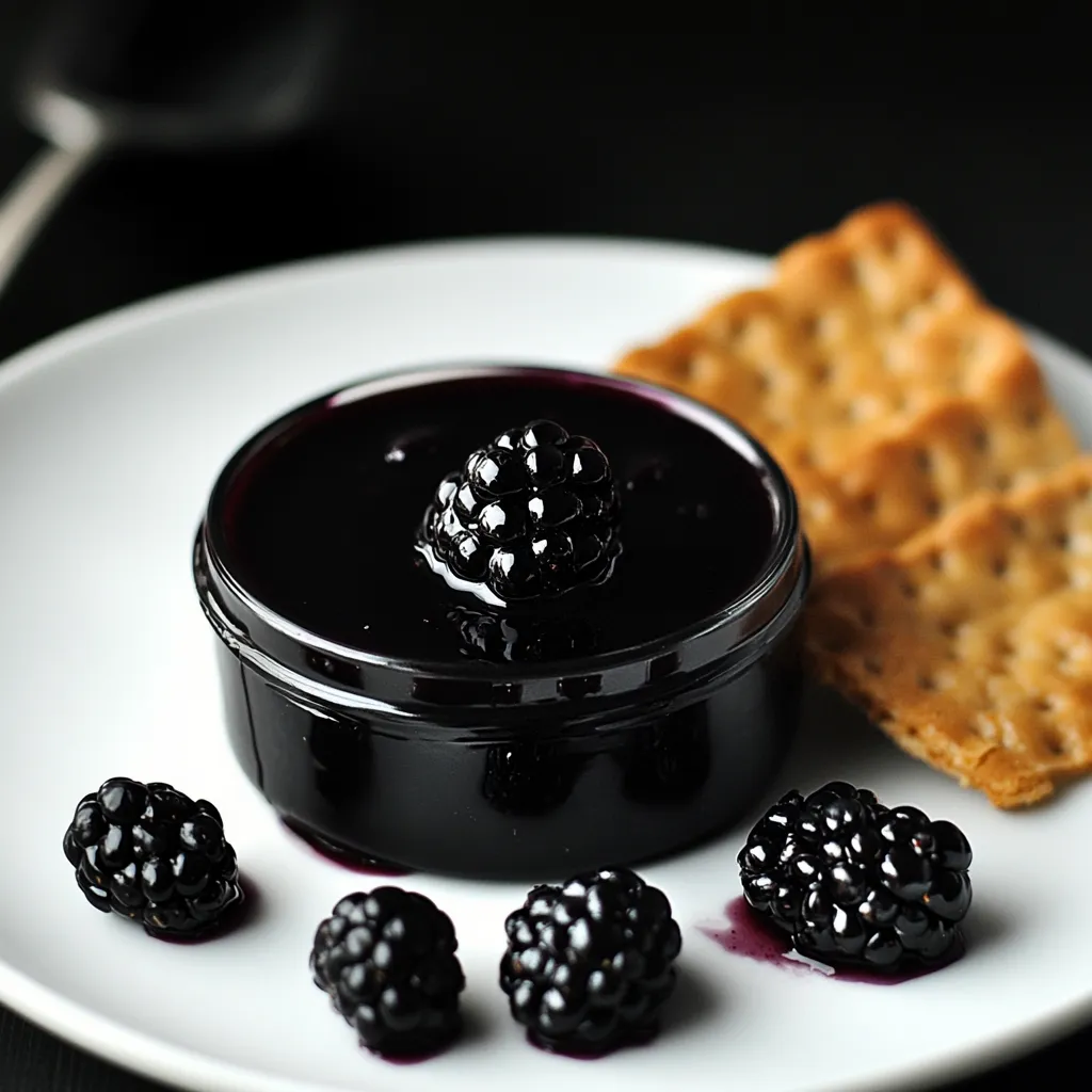 Une assiette avec un dessert aux mûres et des crackers.