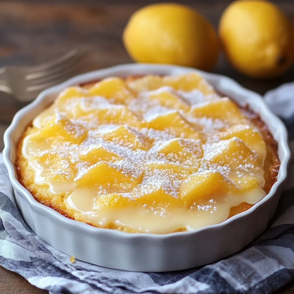 Part de gâteau citron poudrée de sucre glace.