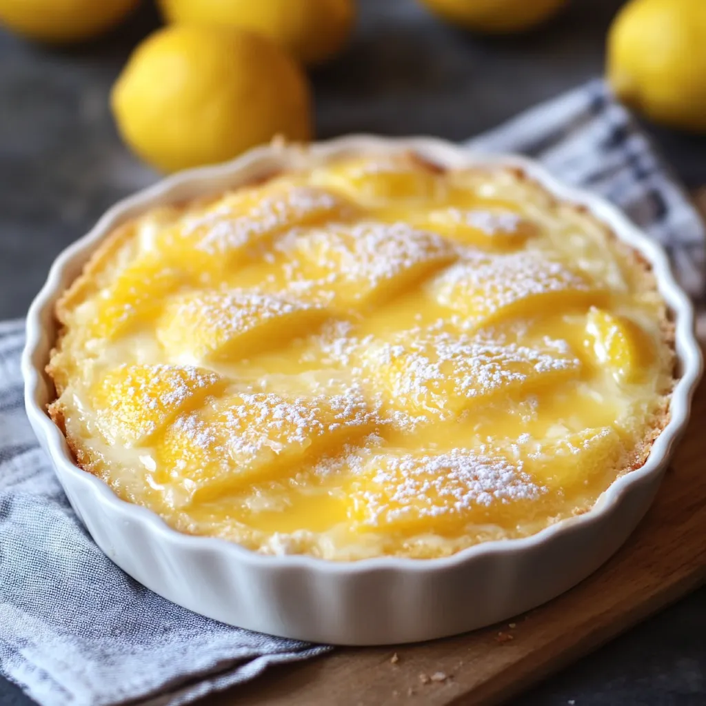 Un dessert au citron couvert de sucre glace.