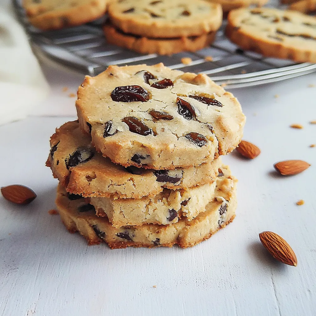 Pile de biscuits avec amandes sur le dessus.