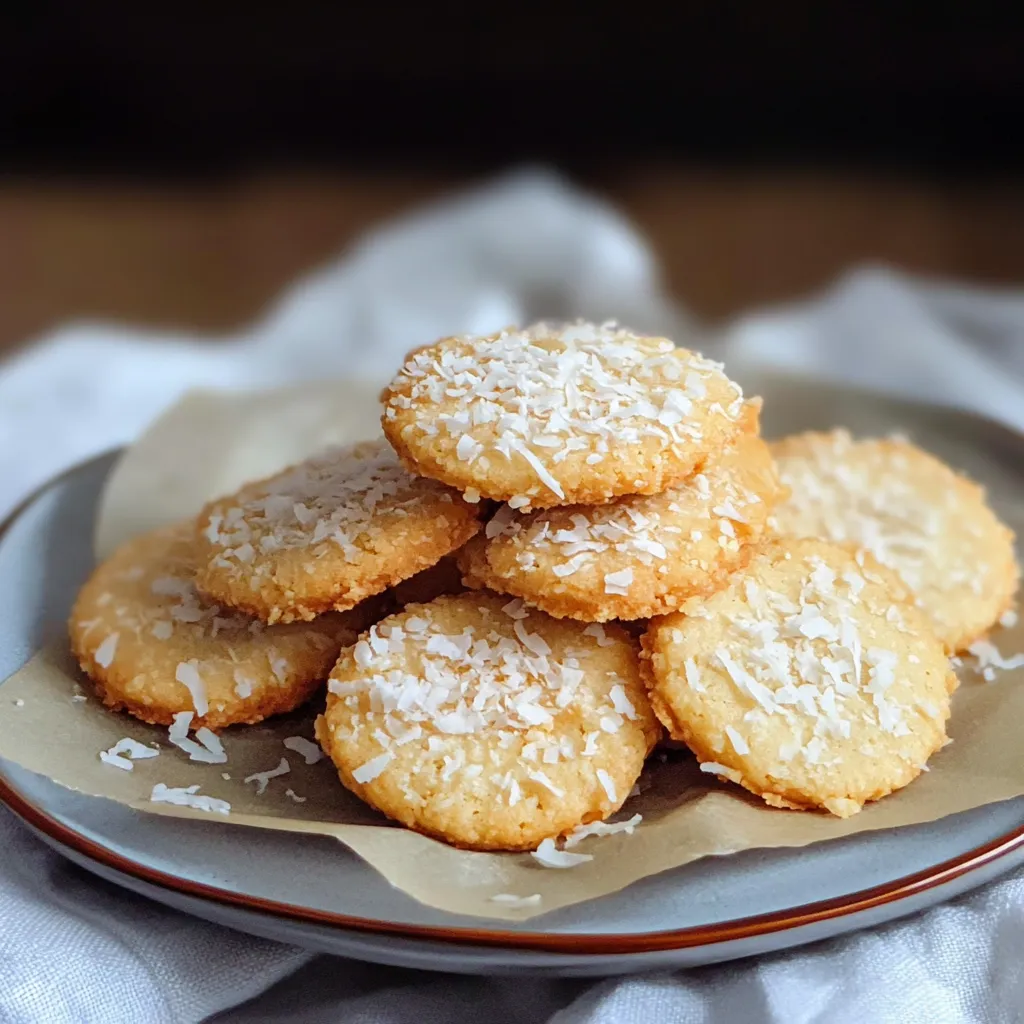 Quelques biscuits saupoudrés de coco sur une assiette.