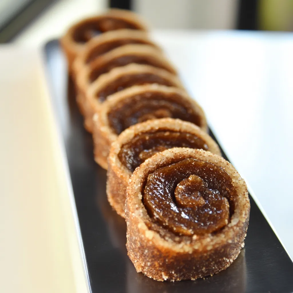 Une assiette garnie de petits roulés dorés.