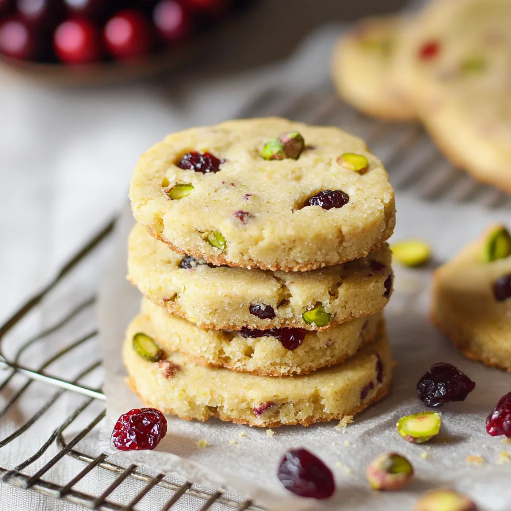 Une pile de biscuits avec des cranberries et des amandes.