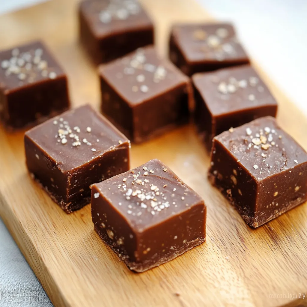 Un plateau en bois garni de carrés au chocolat.