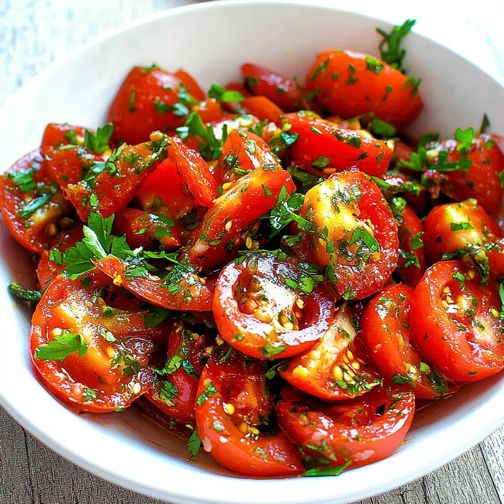 Un bol de tomates coupées avec des herbes fraîches.