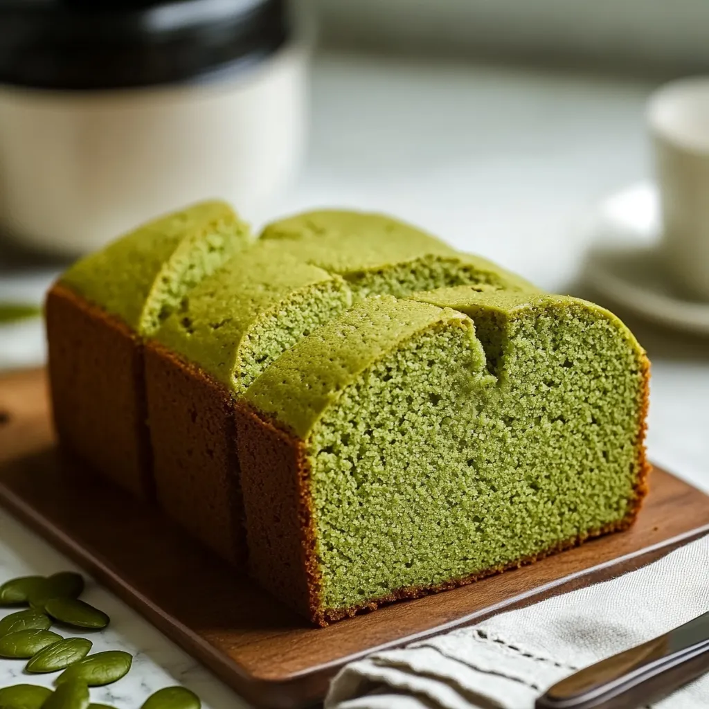 Un cake vert sur une planche en bois.