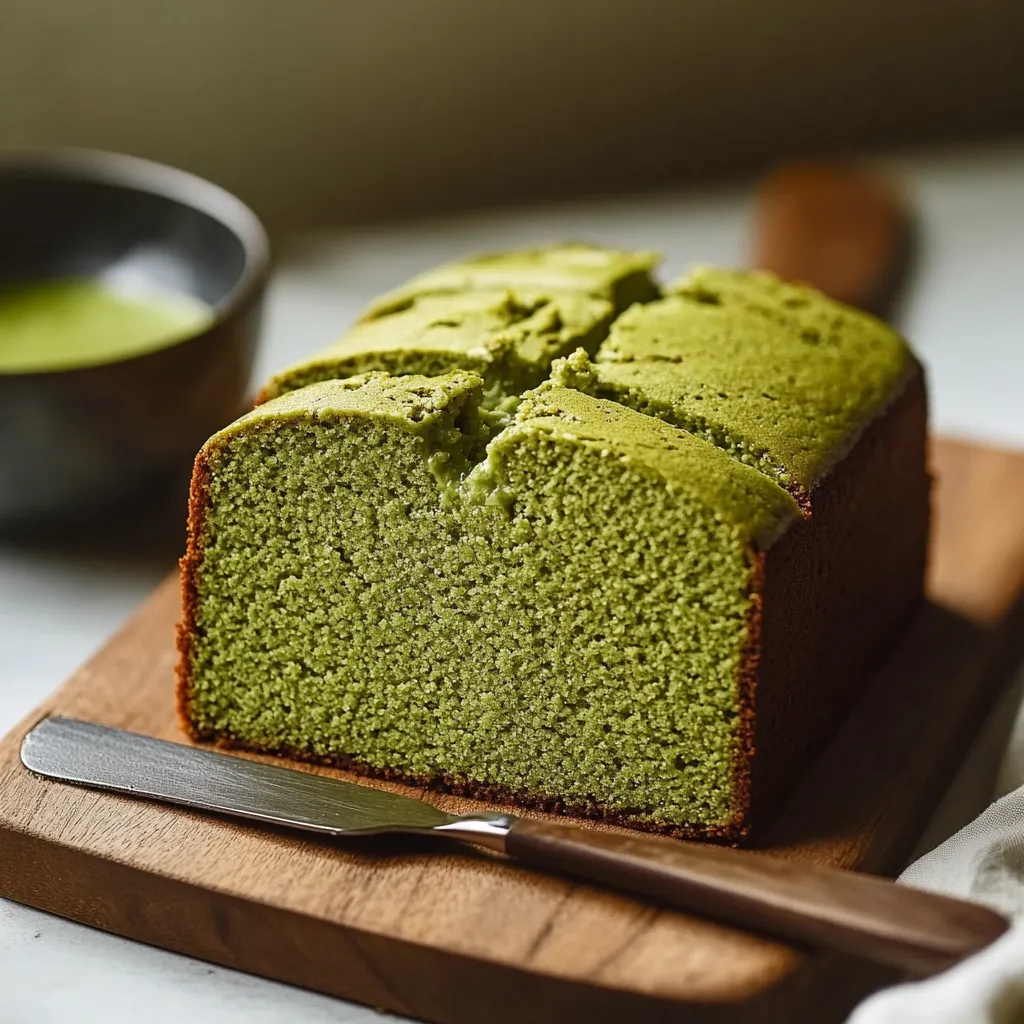 Une tranche de cake au thé vert.