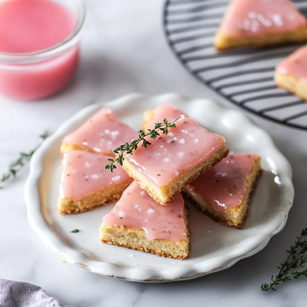 Assiette de sablés roses glacés au blanc.