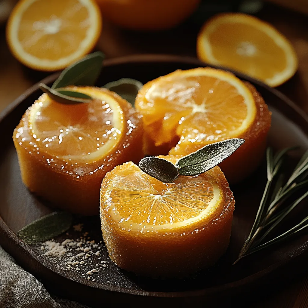Une assiette de tranches d’orange avec des feuilles vertes.