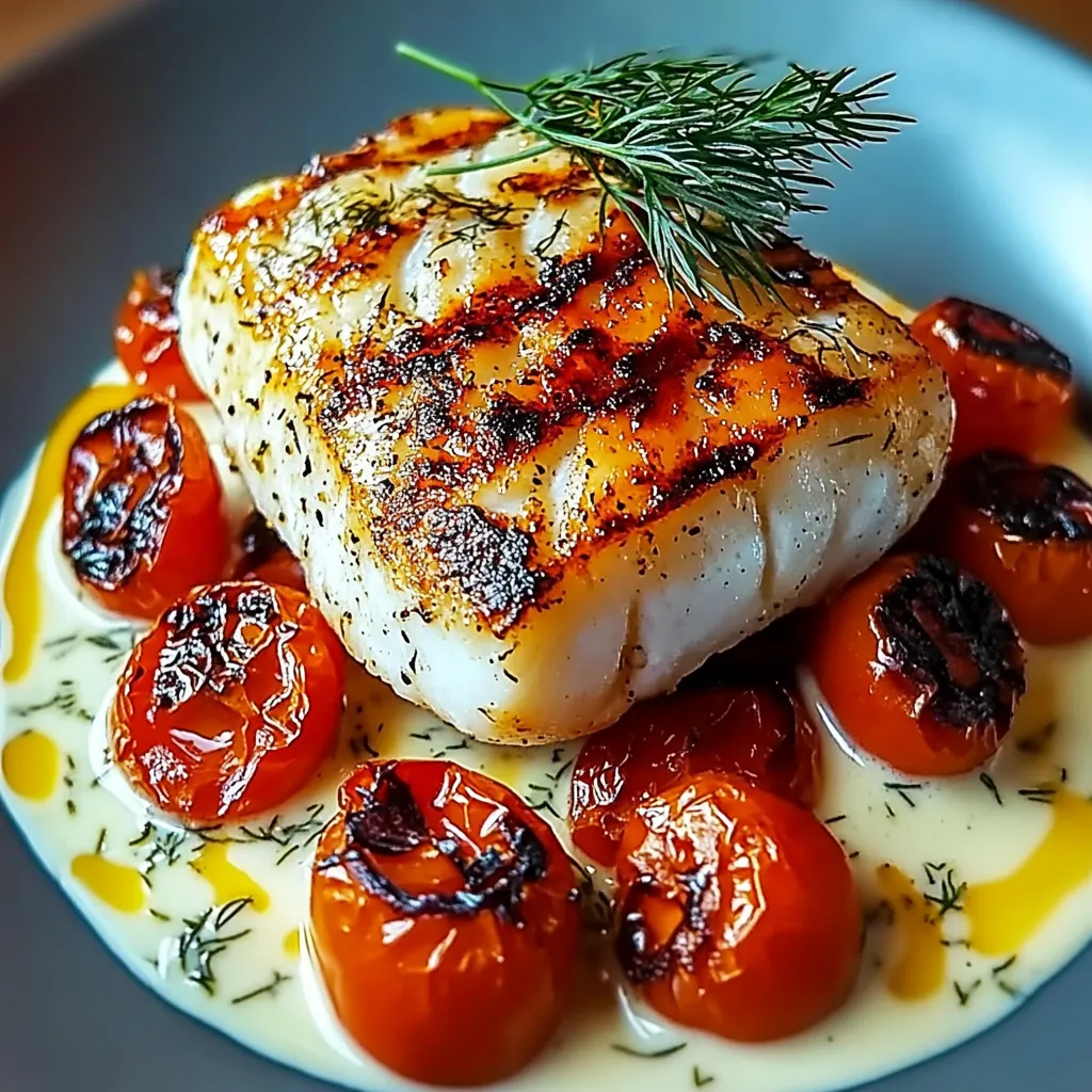 Assiette généreuse avec poisson et tomates rôties.