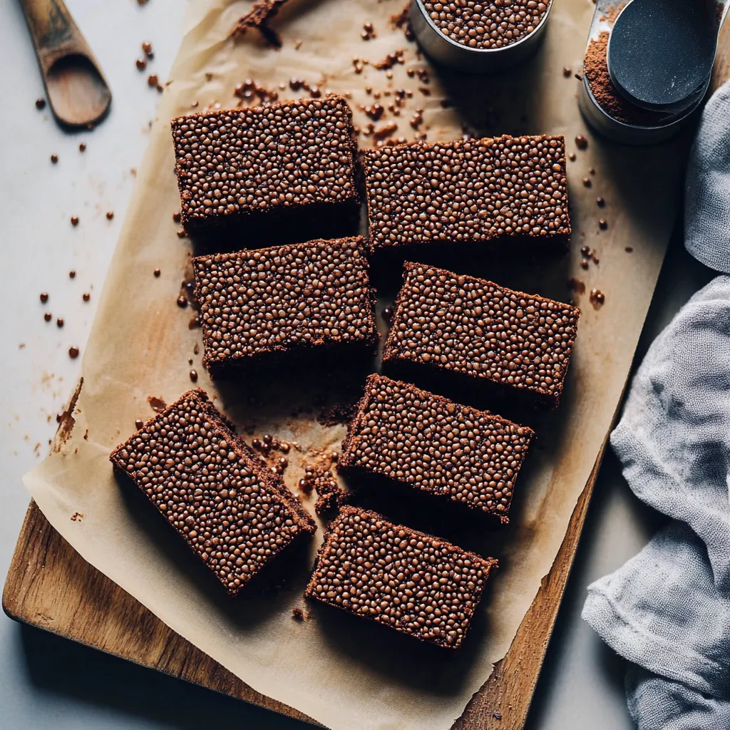 Planche en bois avec un carré de gâteau au chocolat dessus.