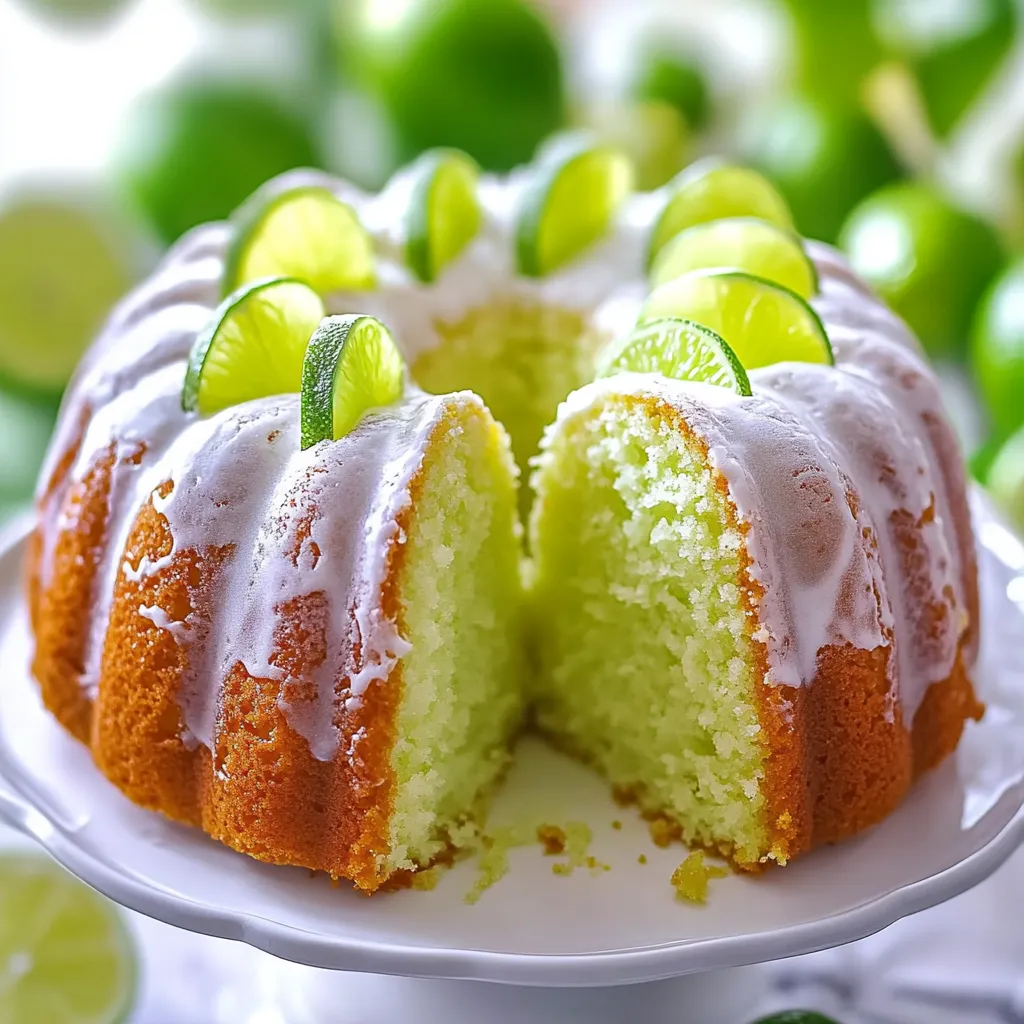 Une part de gâteau avec des quartiers de citron vert dessus.
