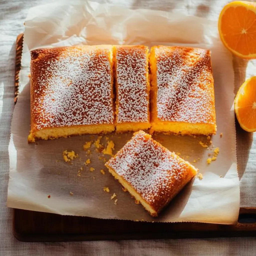 Une part de gâteau parsemée de sucre glace dans une assiette.