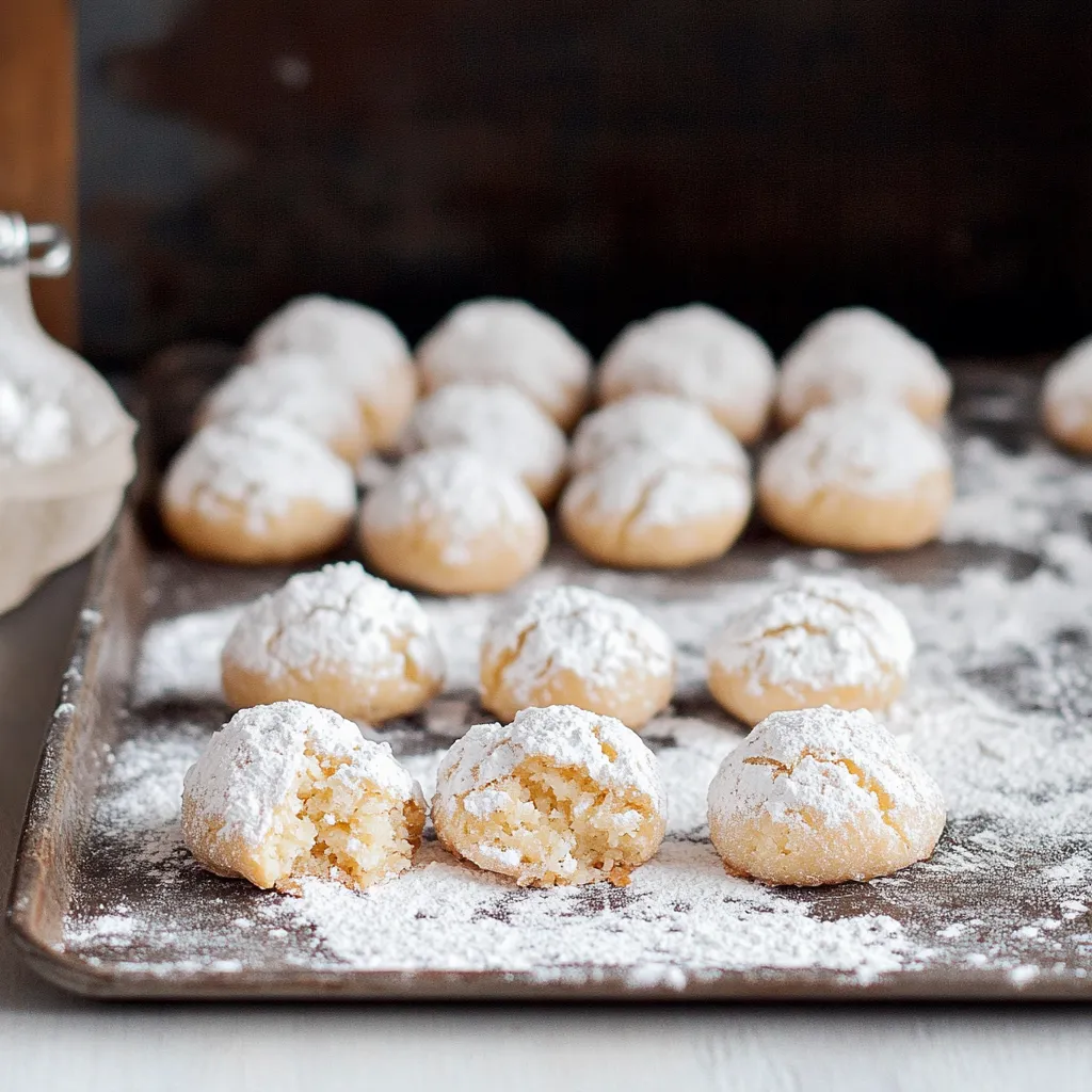 Plateau de biscuits sucrés et poudrés.