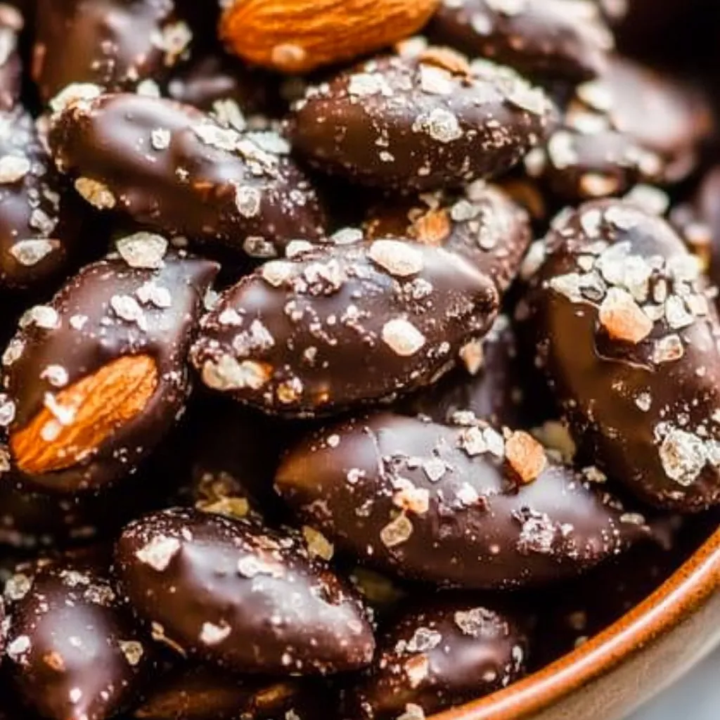 Un bol rempli d’amandes enrobées de chocolat.