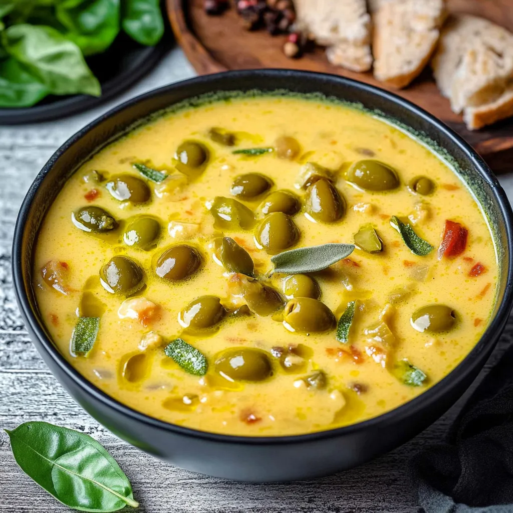 Bol de soupe aux haricots verts et pain.