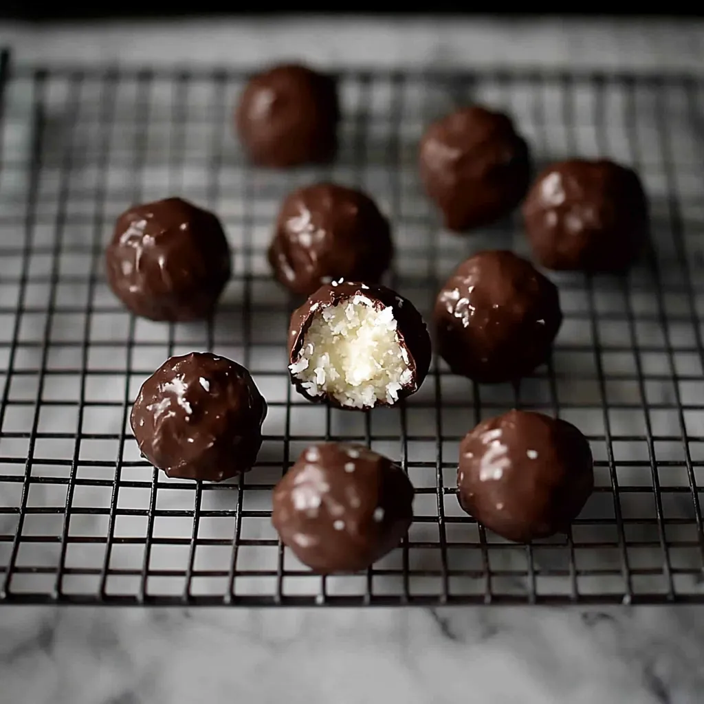 Boules chocolat avec dessus blanc.