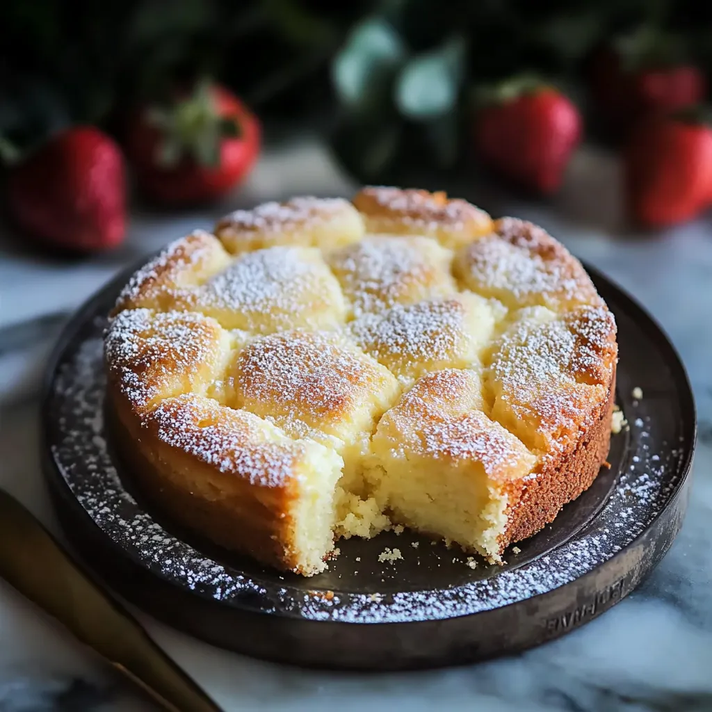 Une part de gâteau saupoudrée de sucre glace.