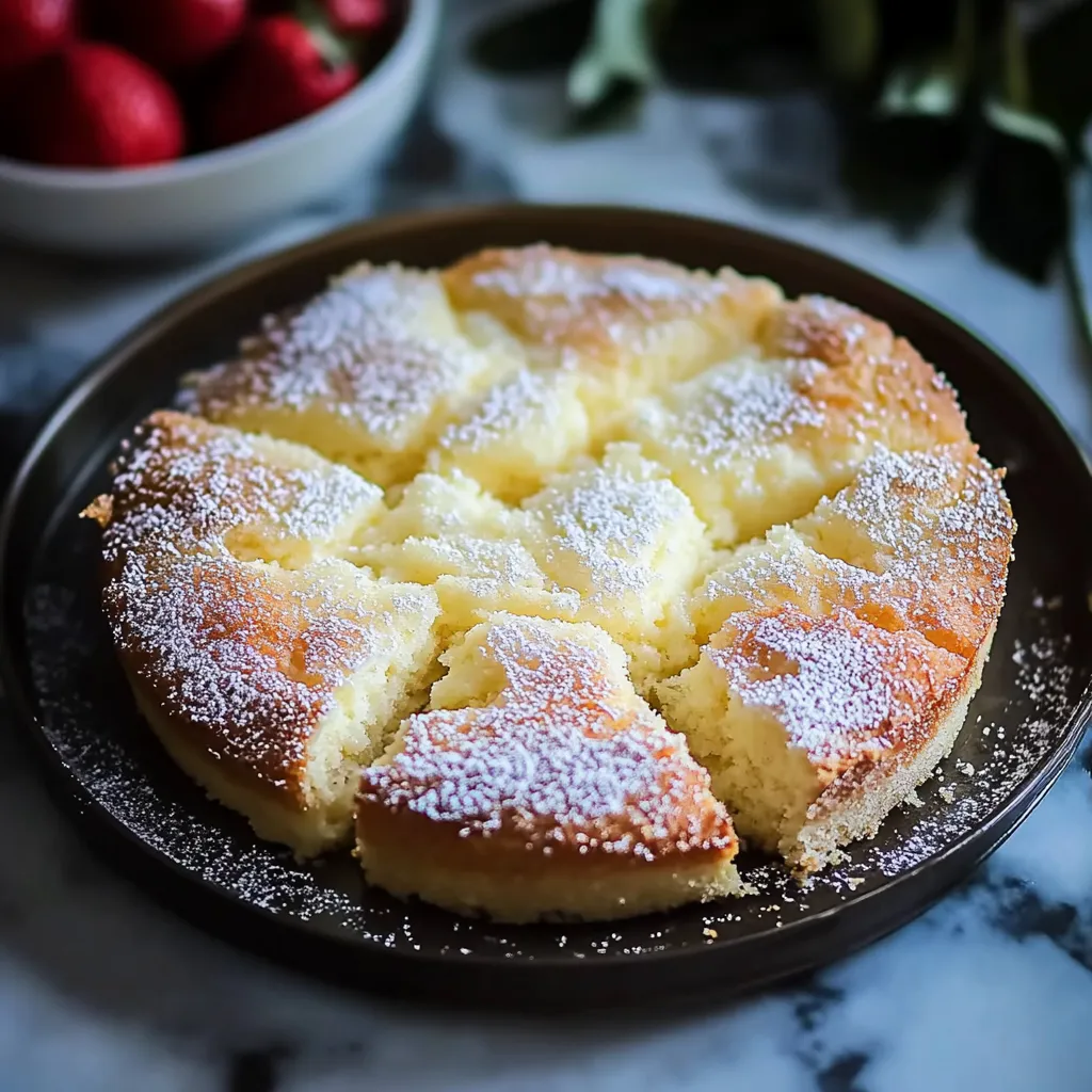 Une part de gâteau saupoudrée de sucre glace.