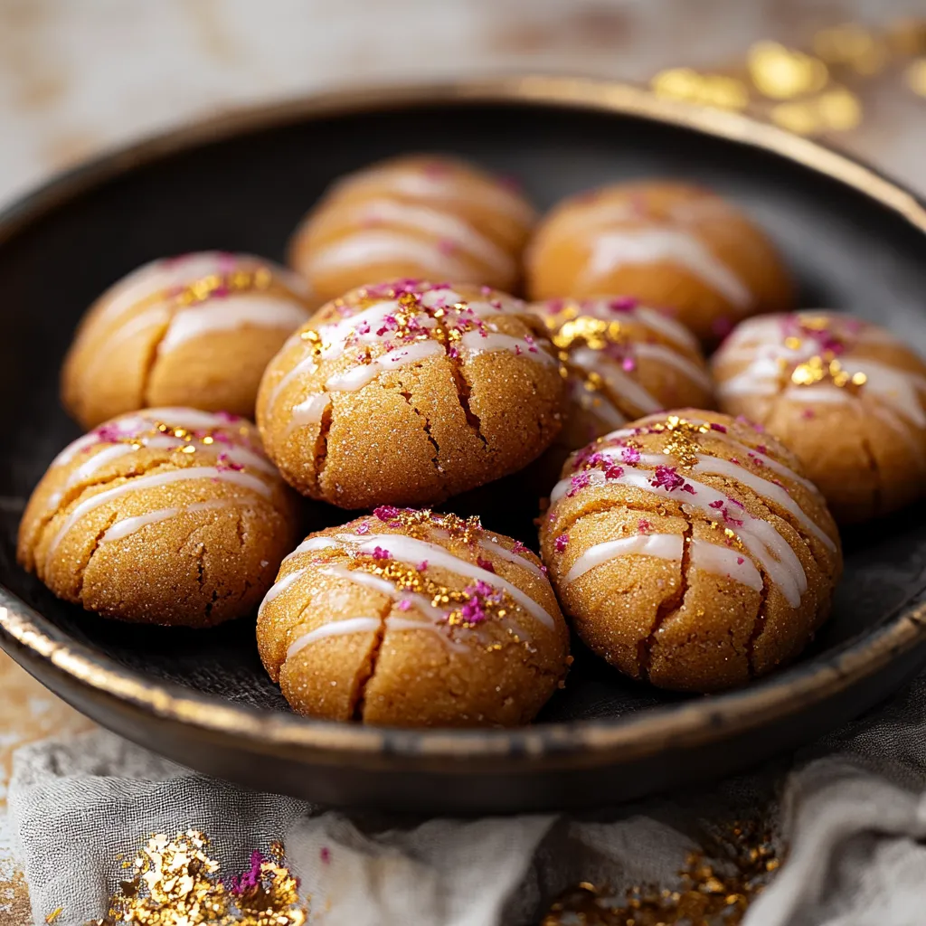 Un bol rempli de biscuits décorés de paillettes dorées.