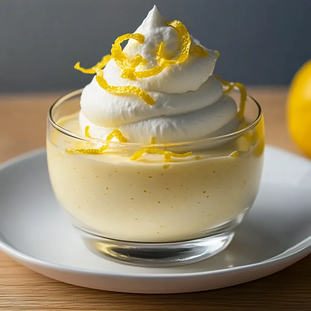 Un bol de crème fouettée avec une rondelle de citron posée dessus.