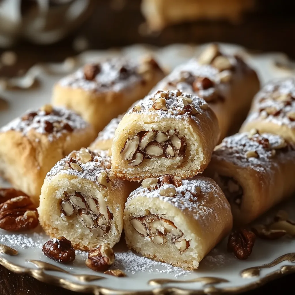 Une assiette de biscuits roulés au sucre glace.