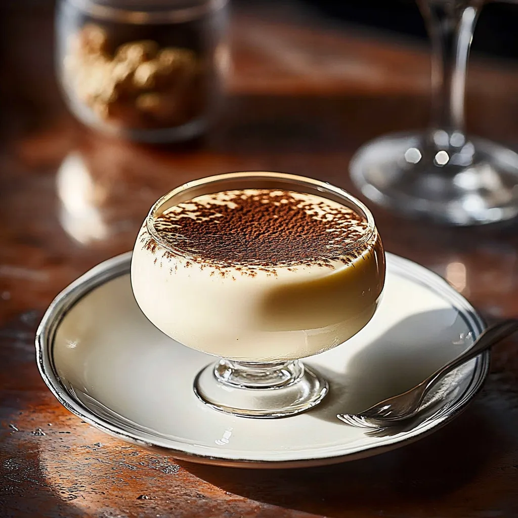 Un joli dessert en verrine avec une cuillère dedans.