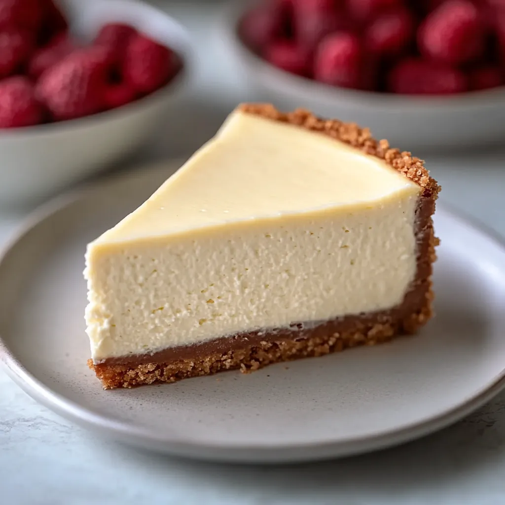 Une part de cheesecake avec une base biscuitée.