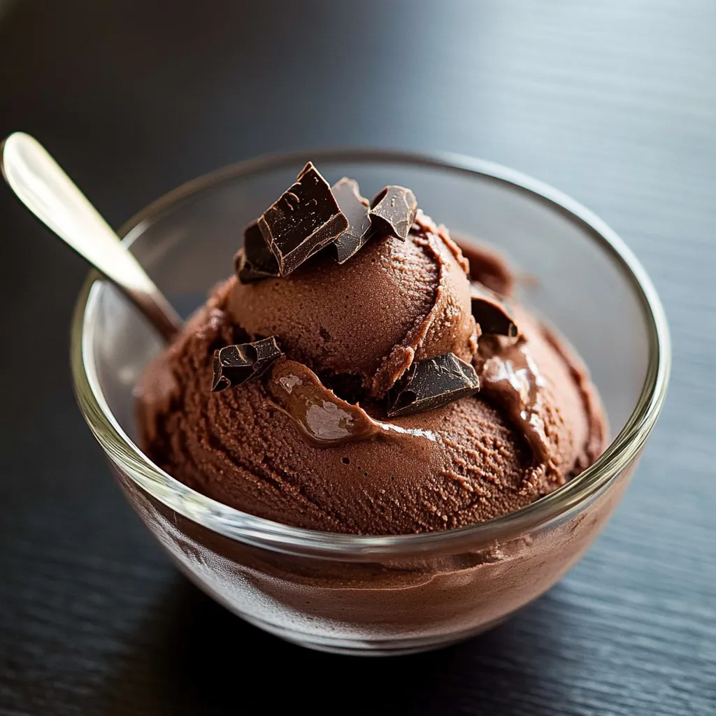 Un bol de sorbet chocolat, pepites dessus.