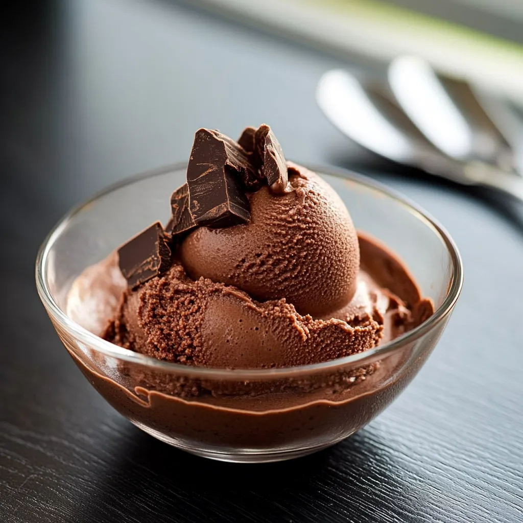 Un bol de glace au chocolat parsemé de pépites.