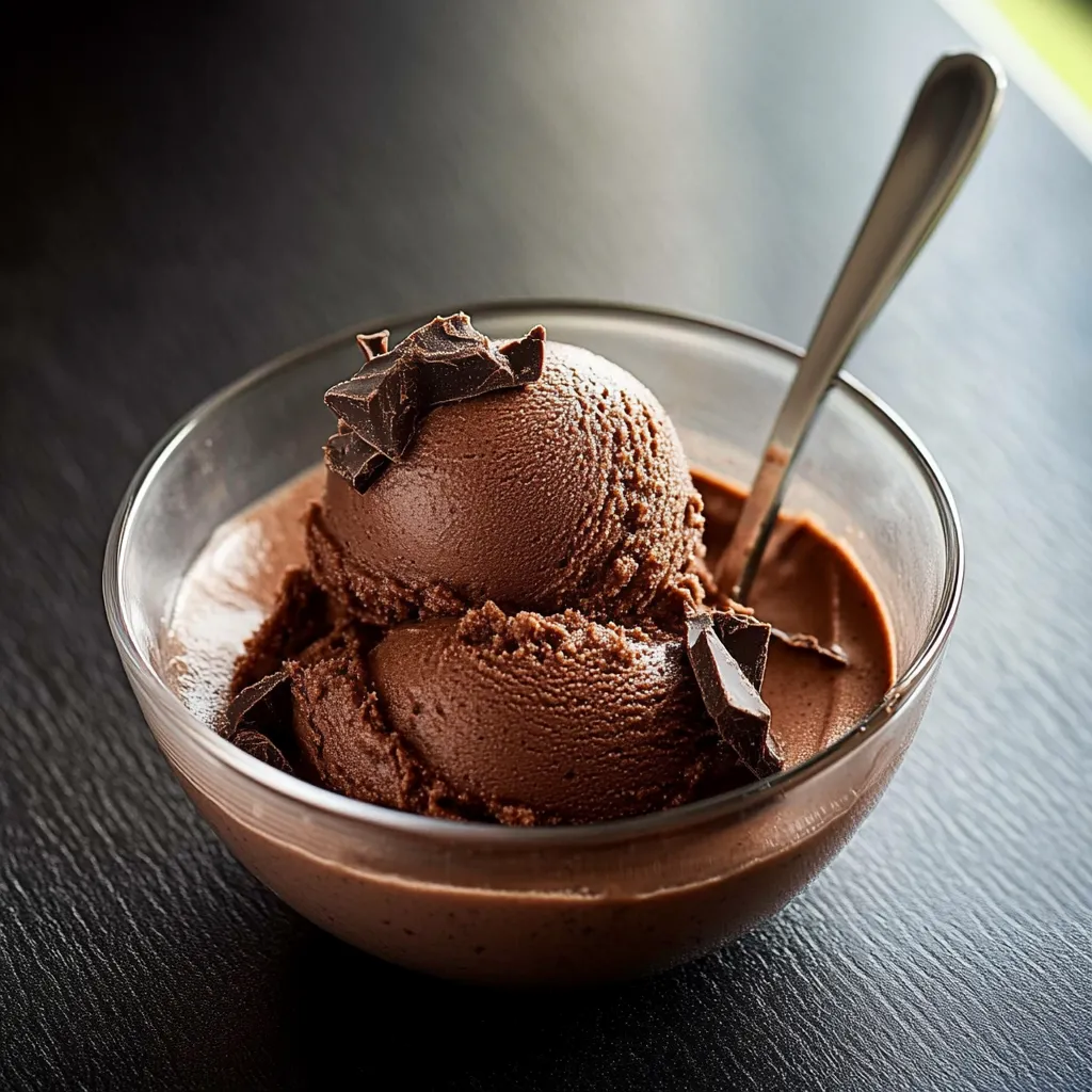 Un bol de glace au chocolat avec des pépites.