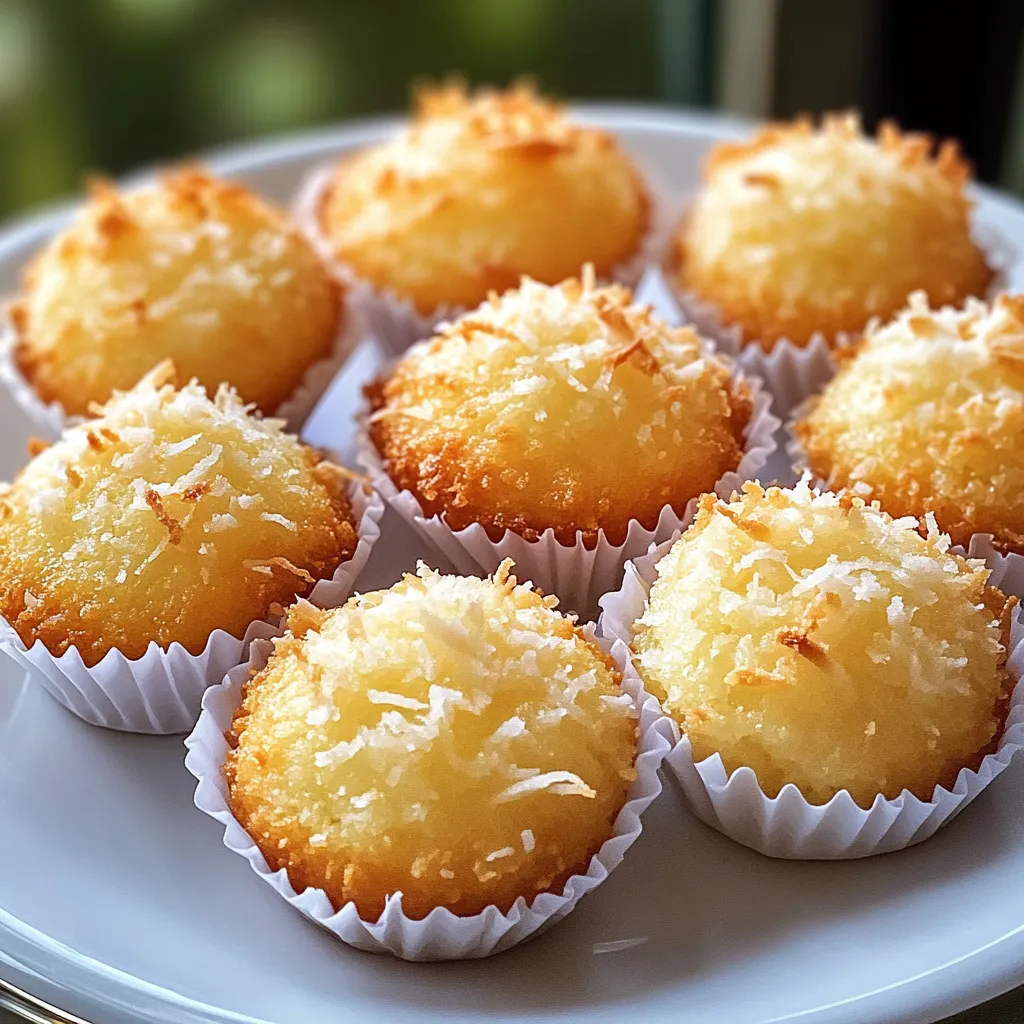 Assiette de bouchées à la noix de coco recouvertes de copeaux.