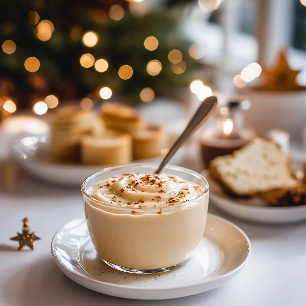 Une coupelle de crème à la cannelle sur une table.