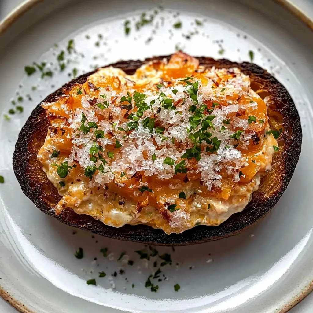 Assiette avec une tartine gratinée, fromage et quartier d’orange.